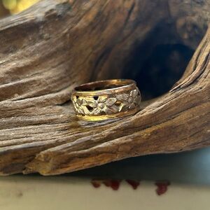 1970’s VINTAGE TWO TONE WEDDING BAND FLORAL RING GOLD FILLED RING ETCHED RING
